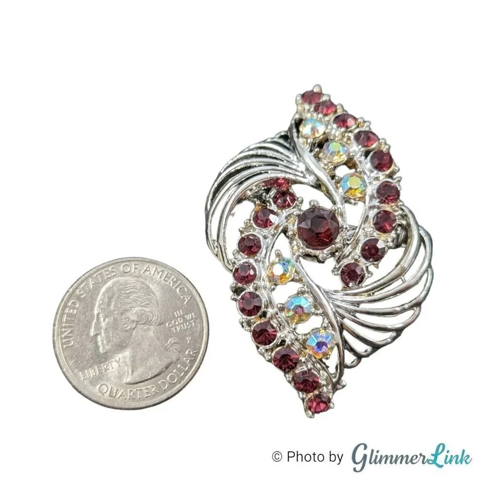 VTG Openwork Spiral Knot Aurora Borealis Purple Rhinestone Rhodium Plated Brooch